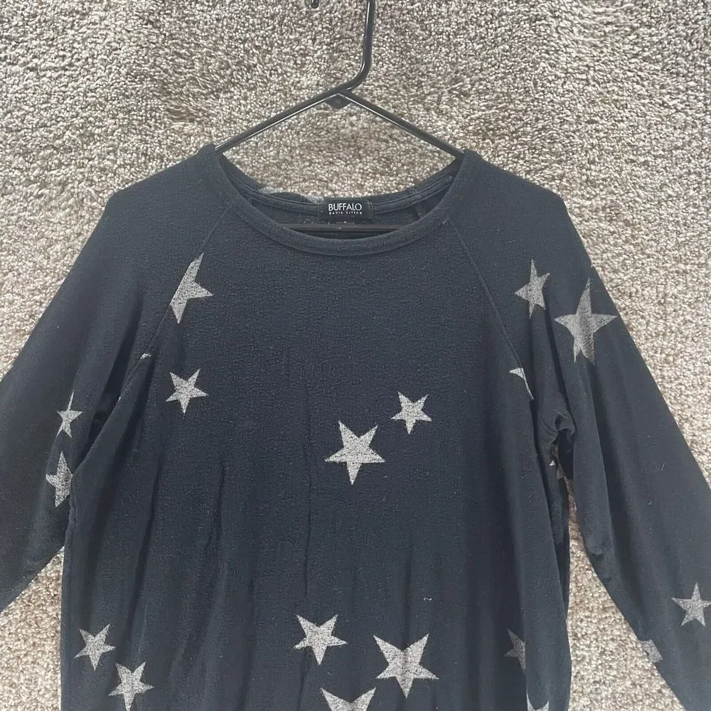 Buffalo David Bitton Sweater Womens Small Black Stars Oversized Pullover Ladies - Picture 3 of 11